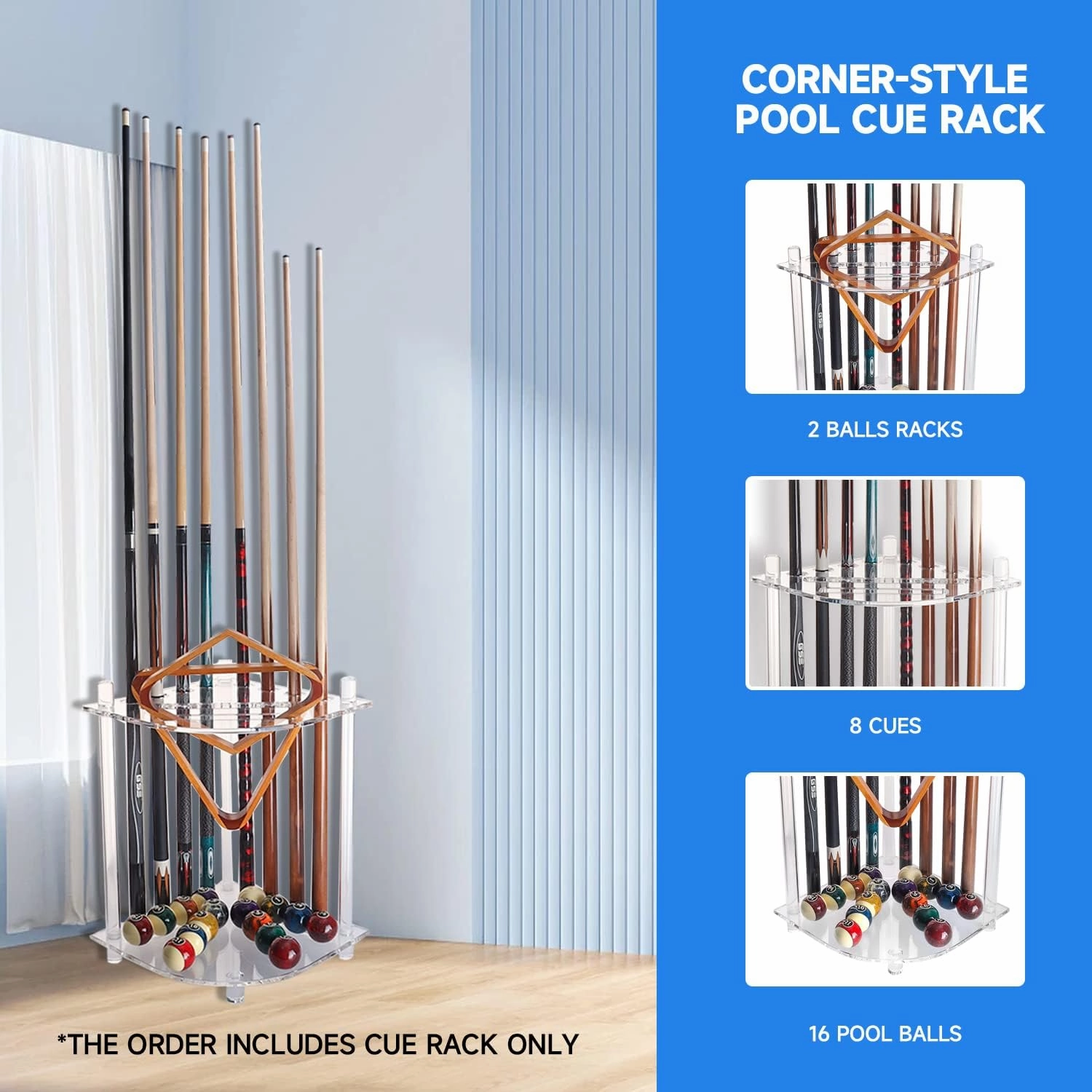GSE Games & Sports Expert Corner-Style Floor Stand Billiard Pool Cue Racks with Score Counters, Holds Pool Cue Sticks, Balls Set, Ball Racks