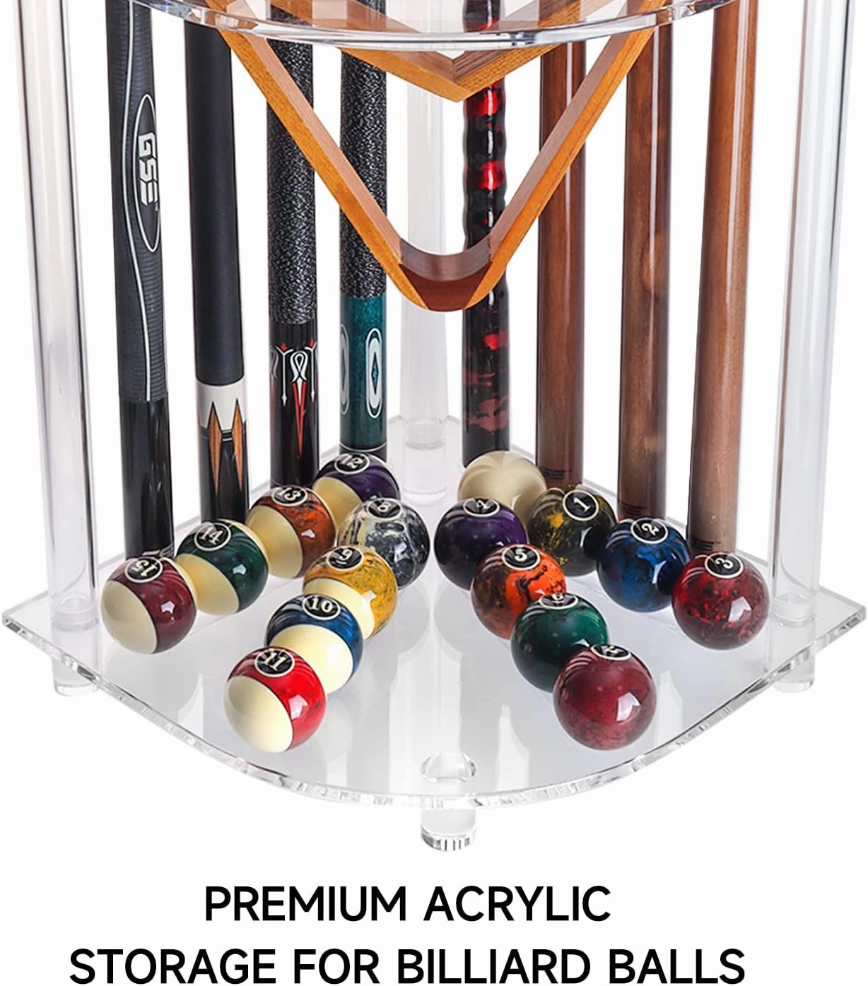 GSE Games & Sports Expert Corner-Style Floor Stand Billiard Pool Cue Racks with Score Counters, Holds Pool Cue Sticks, Balls Set, Ball Racks