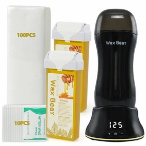 Hair Removal Wax Kit, Roll-on Waxing Kit with Digital Heater, Honey Wax Cartridges, Wax Strips, After-Waxing Wipes, for Women and Men - Body Hair Removal, Sensitive Skin, Unisex