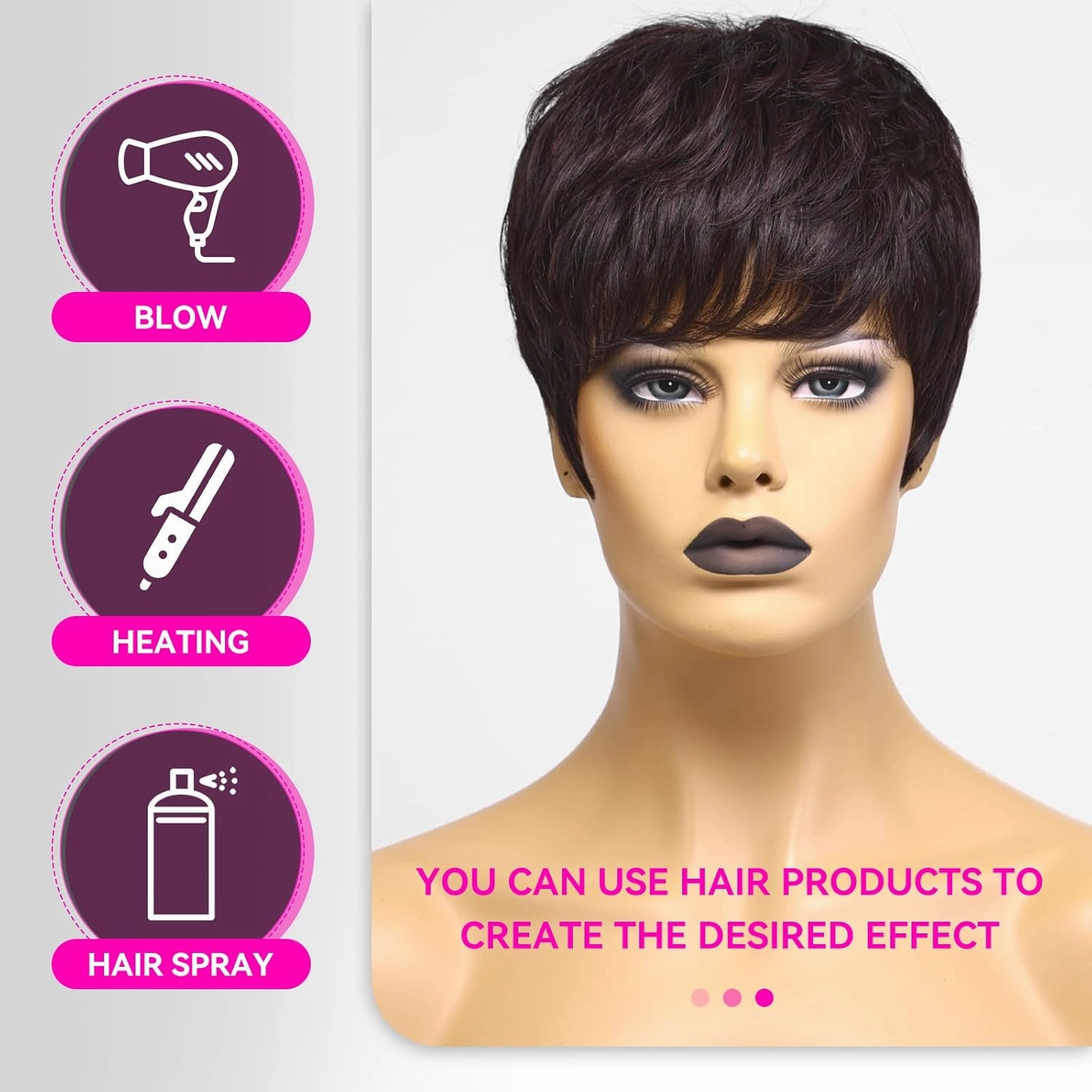 HAIRCUBE Natural Black Pixie Cut Wigs for Women Pixie Cut Human Hair Wigs Short Remy Hair Black Color Short Natural Black Layered Wavy Wigs (pixie cut wig, natural black)