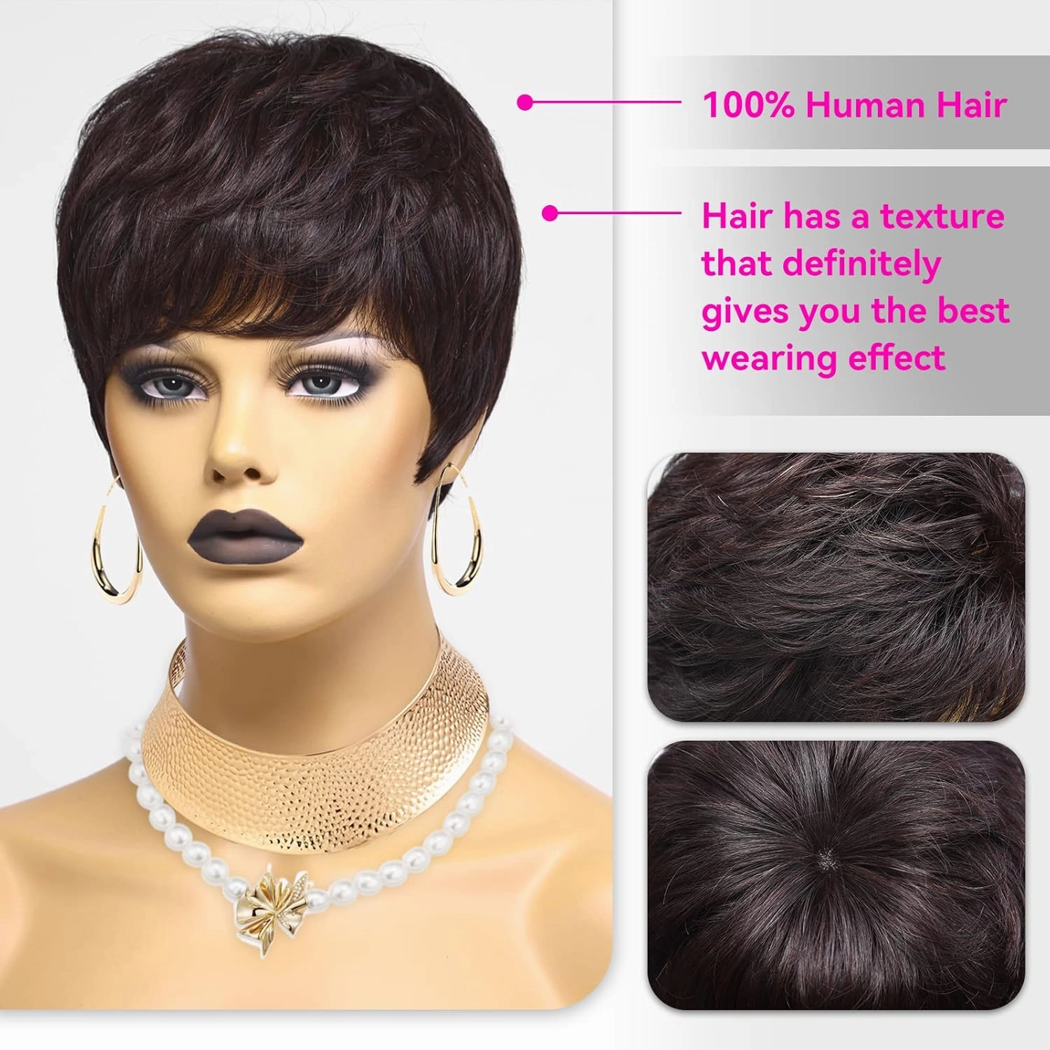HAIRCUBE Natural Black Pixie Cut Wigs for Women Pixie Cut Human Hair Wigs Short Remy Hair Black Color Short Natural Black Layered Wavy Wigs (pixie cut wig, natural black)