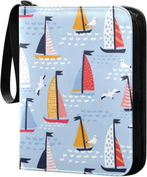 Hand-painted Sailboat Card Binder 4-Pocket, 400 Pockets Trading Cards Holder Games Card Albums Storage Organizer Case for Football, Baseball Cards