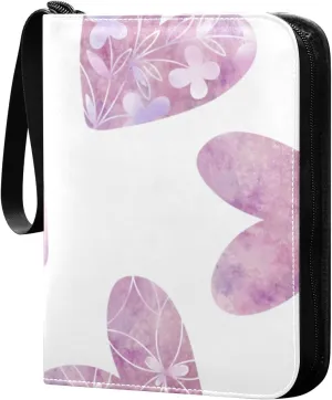 Hand-painted Watercolor Hearts Card Binder 4-Pocket, 400 Pockets Trading Cards Holder Games Card Albums Storage Organizer Case for Football, Baseball Cards