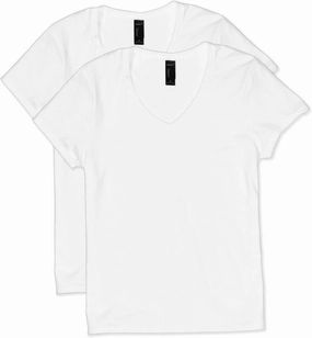 Hanes Womens Perfect-t V-neck T-shirt, Ringspun Cotton Short Sleeve Tee For 1 Or 2 Pack, White - 2 Pack, Large US