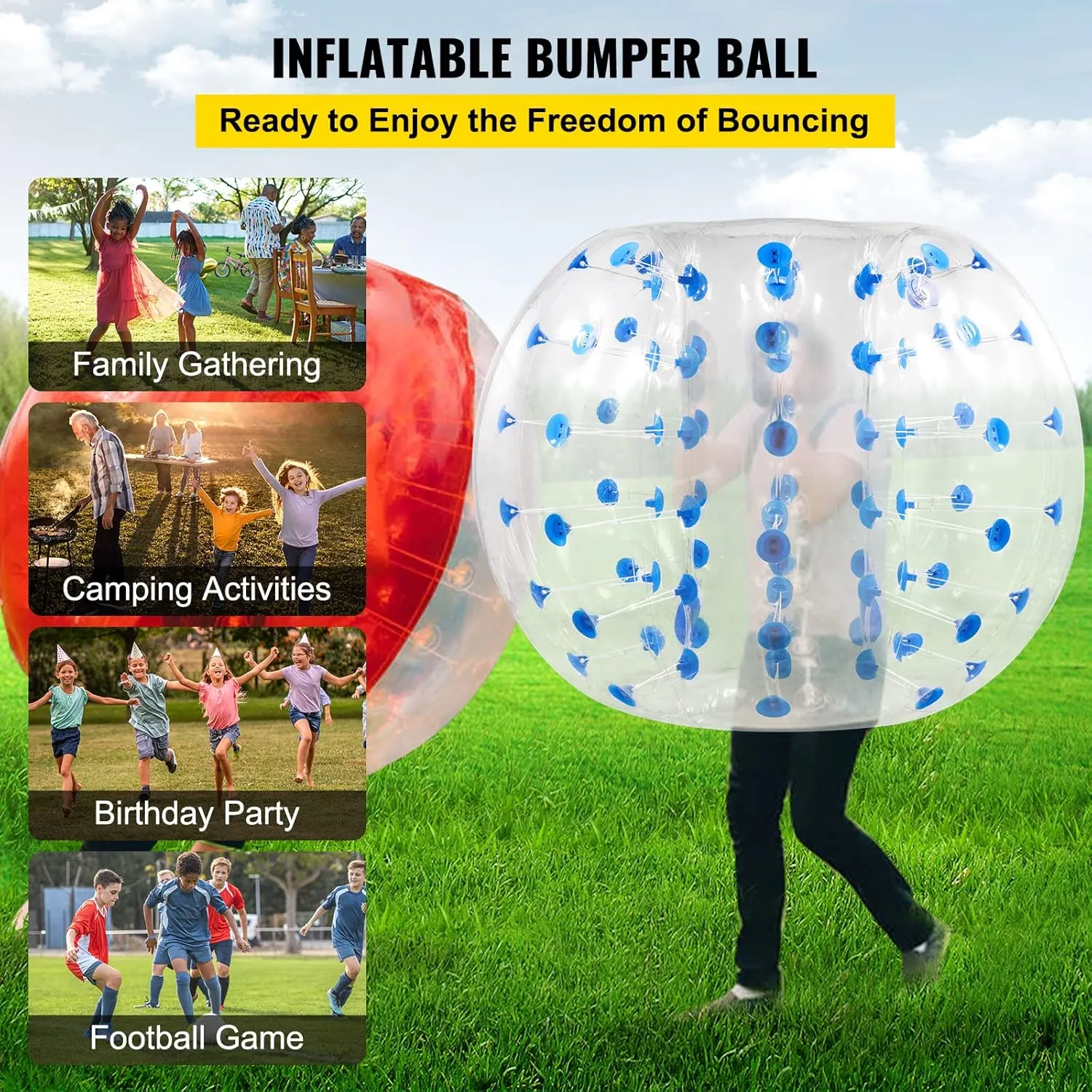 Happybuy Inflatable Bumper Ball 4 FT / 1.2M Diameter, Bubble Soccer, Blow It Up in 5 Min, Inflatable Zorb Ball for Adults or Children