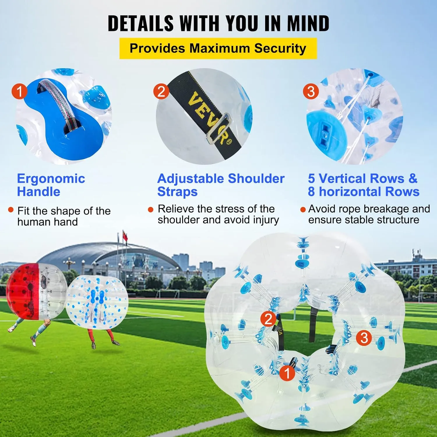 Happybuy Inflatable Bumper Ball 4 FT / 1.2M Diameter, Bubble Soccer, Blow It Up in 5 Min, Inflatable Zorb Ball for Adults or Children