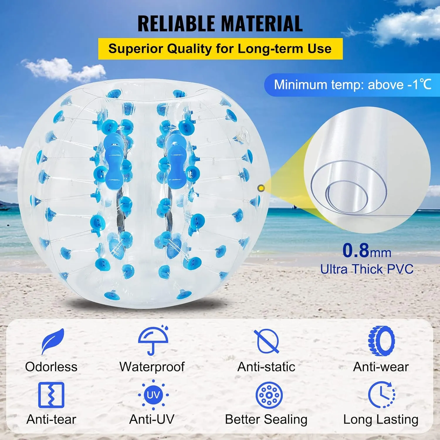 Happybuy Inflatable Bumper Ball 4 FT / 1.2M Diameter, Bubble Soccer, Blow It Up in 5 Min, Inflatable Zorb Ball for Adults or Children