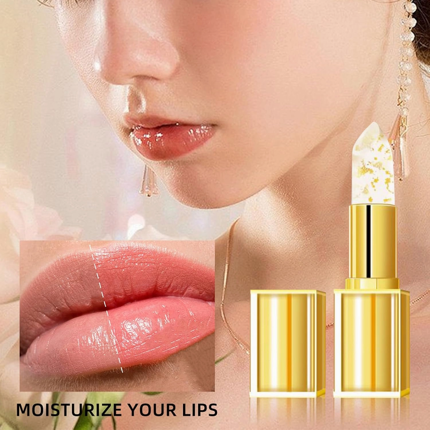 Hardpointing Color Changing Lipstick,Beneficial Lip Stain, Beneficialn Clear Lipstick That Changes Color, Transfer Proof Color Changing Lip Gloss With Gold Flakes, Gold Crystal Deep Nourishment (2 pc)