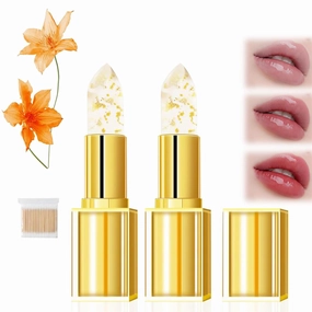 Hardpointing Color Changing Lipstick,Beneficial Lip Stain, Beneficialn Clear Lipstick That Changes Color, Transfer Proof Color Changing Lip Gloss With Gold Flakes, Gold Crystal Deep Nourishment (2 pc)