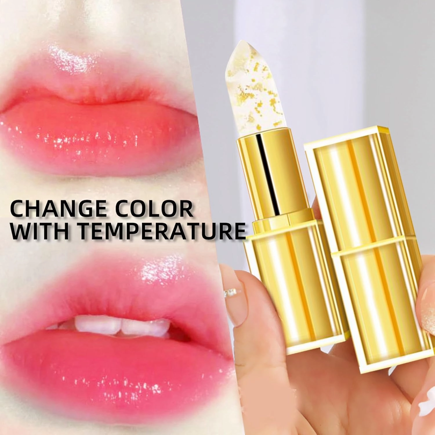 Hardpointing Color Changing Lipstick,Beneficial Lip Stain, Beneficialn Clear Lipstick That Changes Color, Transfer Proof Color Changing Lip Gloss With Gold Flakes, Gold Crystal Deep Nourishment (2 pc)