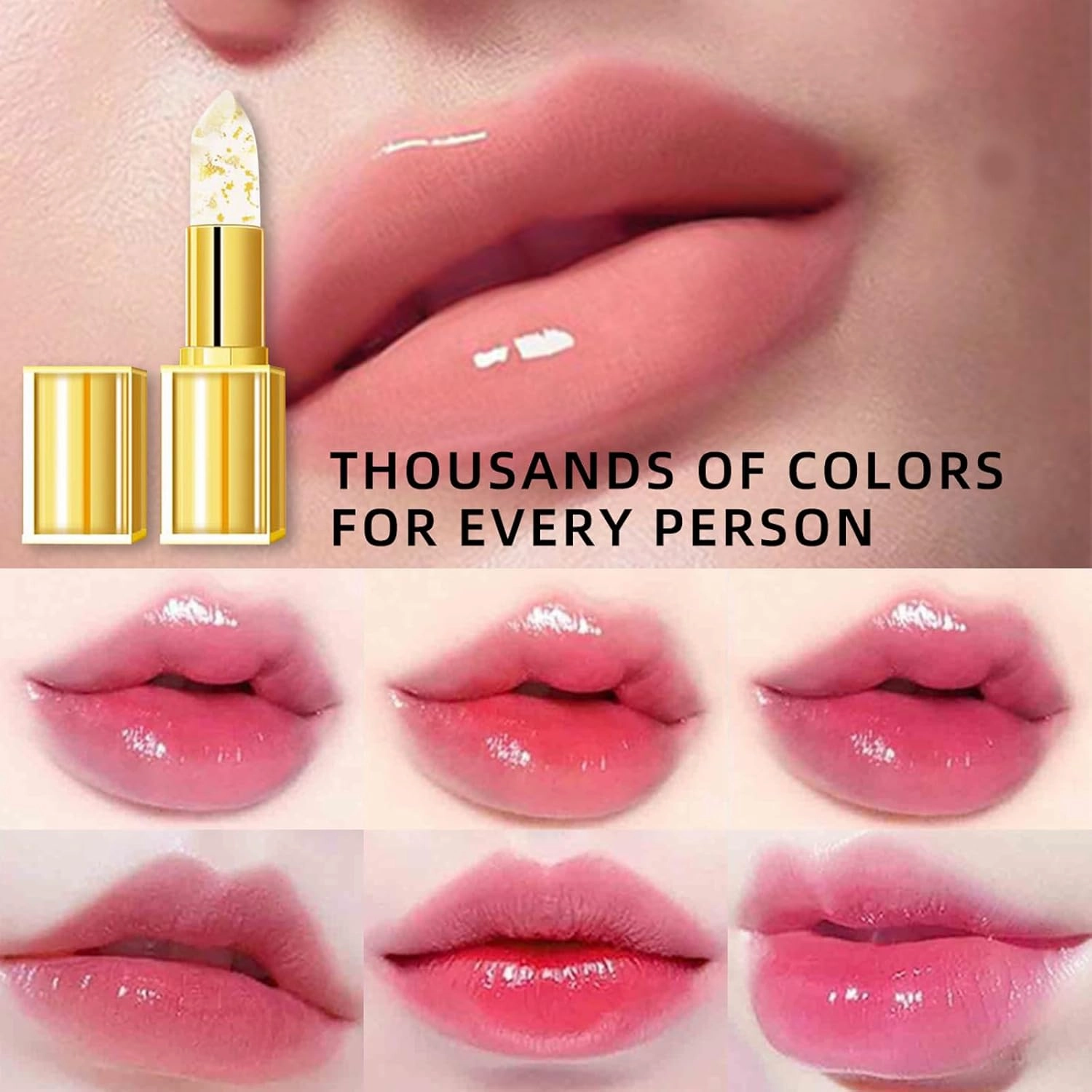 Hardpointing Color Changing Lipstick,Beneficial Lip Stain, Beneficialn Clear Lipstick That Changes Color, Transfer Proof Color Changing Lip Gloss With Gold Flakes, Gold Crystal Deep Nourishment (2 pc)