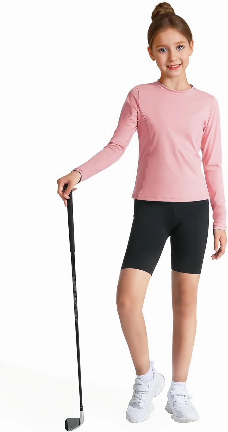 HASMES Girls Long Sleeve Athletic Shirts Active Quick Dry Lightweight Clothes Kids Teens Sports Tees Yoga Basic Tops