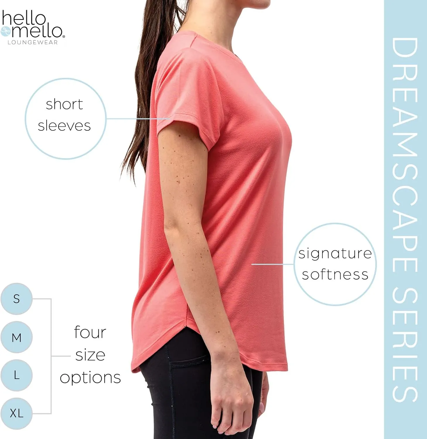 Hello Mello Women’s Sleep and Lounge Pajamas Top Short Sleeve Crewneck Lightweight Dream Tee Shirt