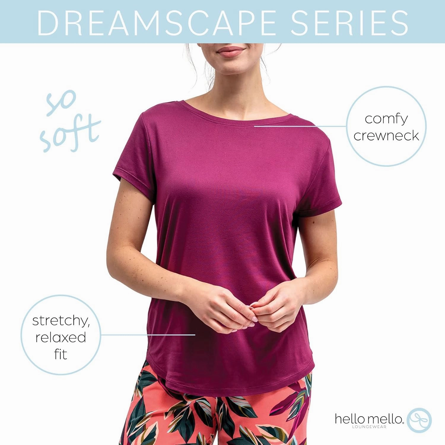 Hello Mello Women’s Sleep and Lounge Pajamas Top Short Sleeve Crewneck Lightweight Dream Tee Shirt