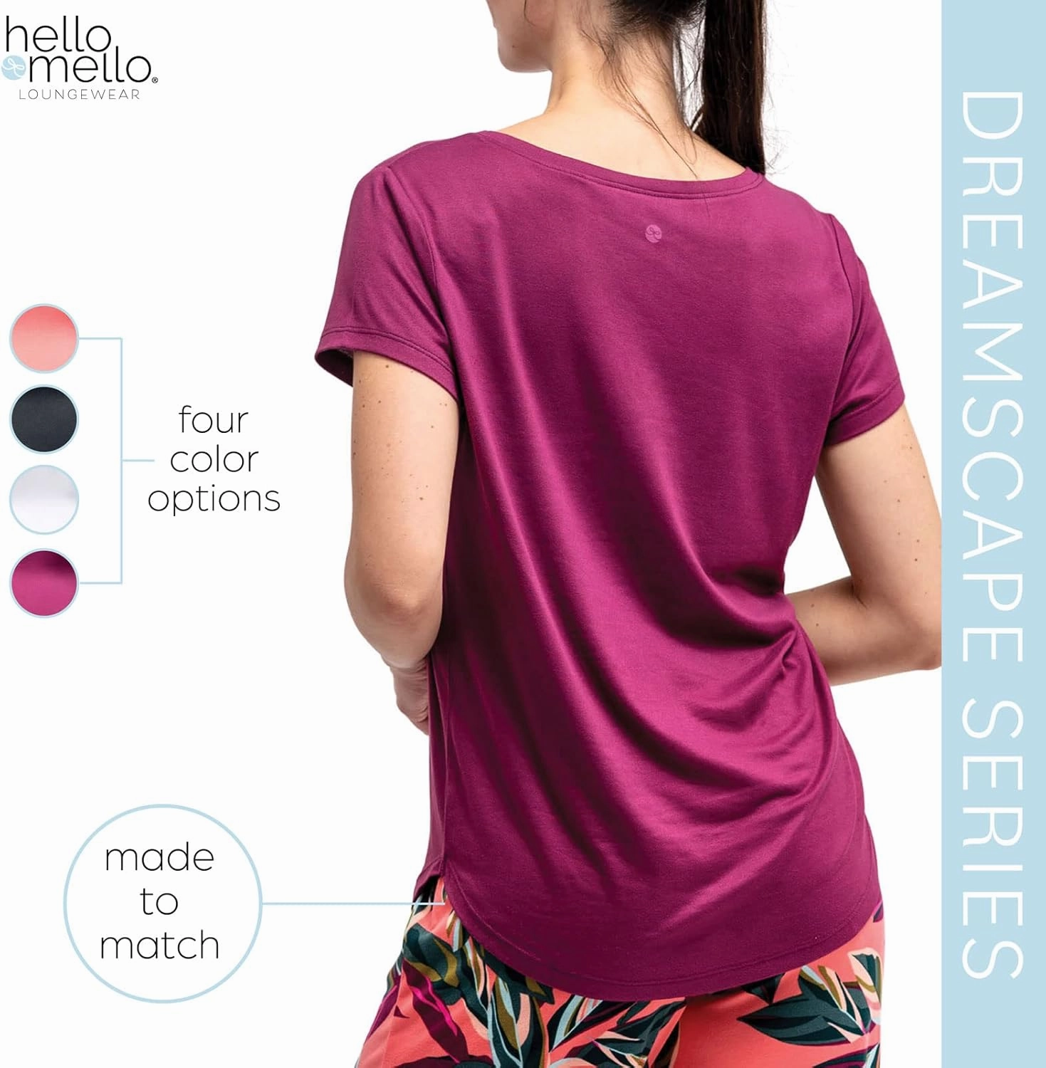 Hello Mello Women’s Sleep and Lounge Pajamas Top Short Sleeve Crewneck Lightweight Dream Tee Shirt