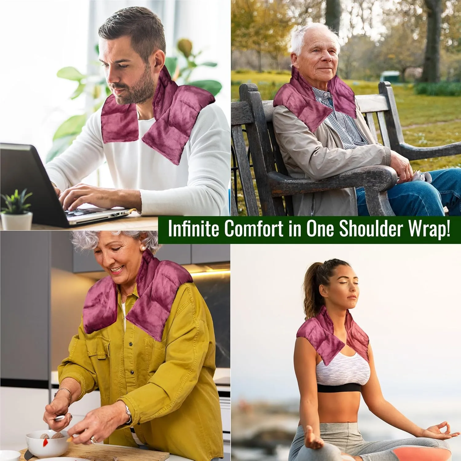 Herbal Concepts Neck and Shoulder Hot and Cold wrap Aromatherapy with 12 Herbs Wheat and Flax Seed for Weight Stress and Pain Relief, Mauve