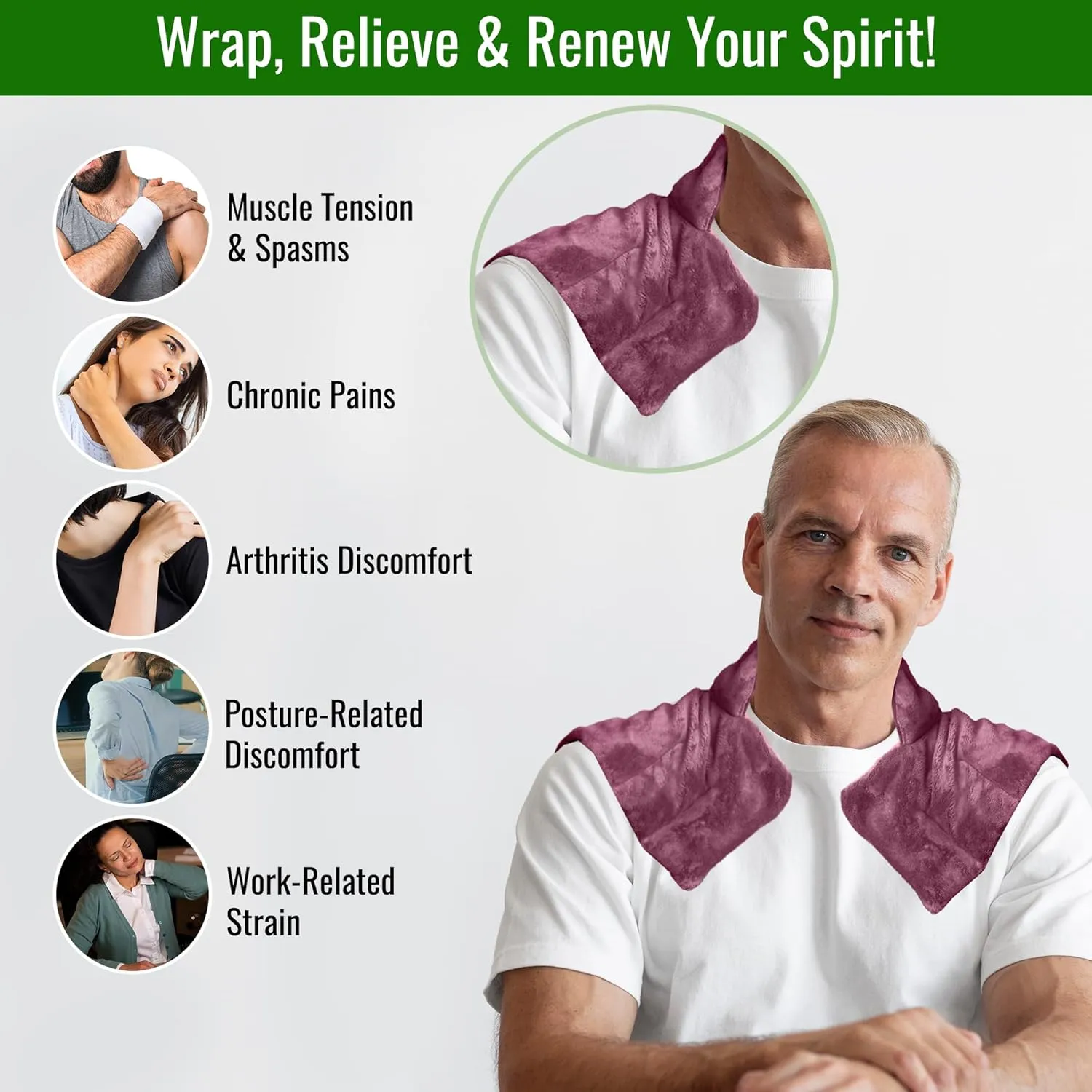 Herbal Concepts Neck and Shoulder Hot and Cold wrap Aromatherapy with 12 Herbs Wheat and Flax Seed for Weight Stress and Pain Relief, Mauve