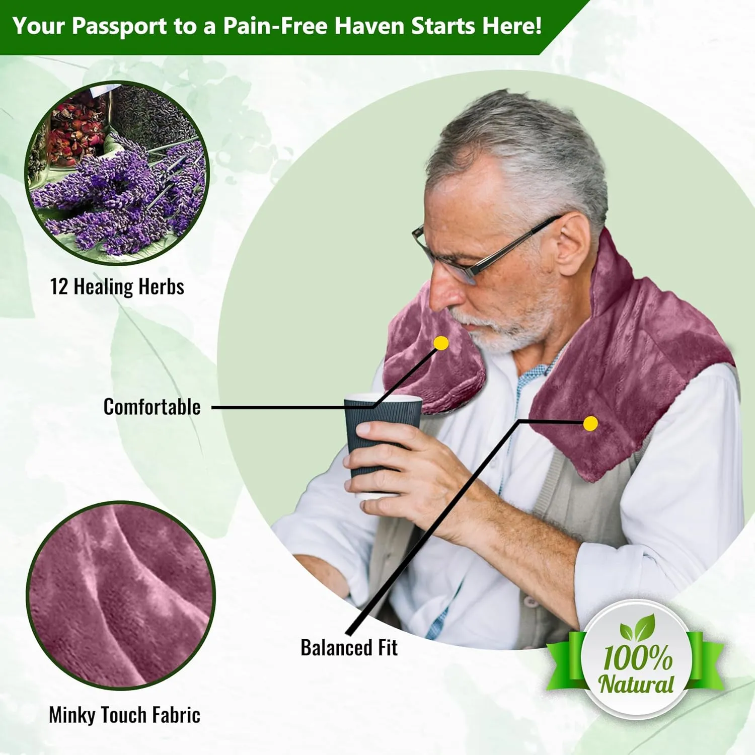 Herbal Concepts Neck and Shoulder Hot and Cold wrap Aromatherapy with 12 Herbs Wheat and Flax Seed for Weight Stress and Pain Relief, Mauve