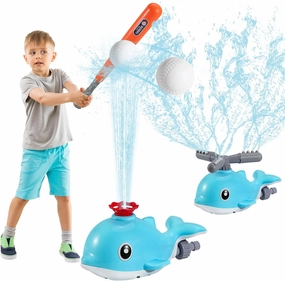HeySplash Water Sprinkler Baseball Toy, 2 in 1 Water Spray Sprinkler Ball Set with 2 Detachable Sprinkler Heads, Outdoor Summer Toys Outside Toys for Toddlers and Kids, Blue Whale