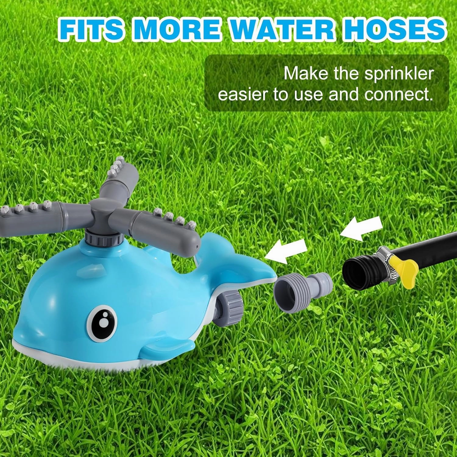 HeySplash Water Sprinkler Baseball Toy, 2 in 1 Water Spray Sprinkler Ball Set with 2 Detachable Sprinkler Heads, Outdoor Summer Toys Outside Toys for Toddlers and Kids, Blue Whale