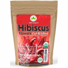 Hibiscus Tea 1LB (16Oz) 100% CERTIFIED Organic Hibiscus Flowers Herbal Tea (CUT&SIFTED), Caffeine Free Tea (200  cups) 1 lb. Bulk Resealable Kraft BPA-Free Bag