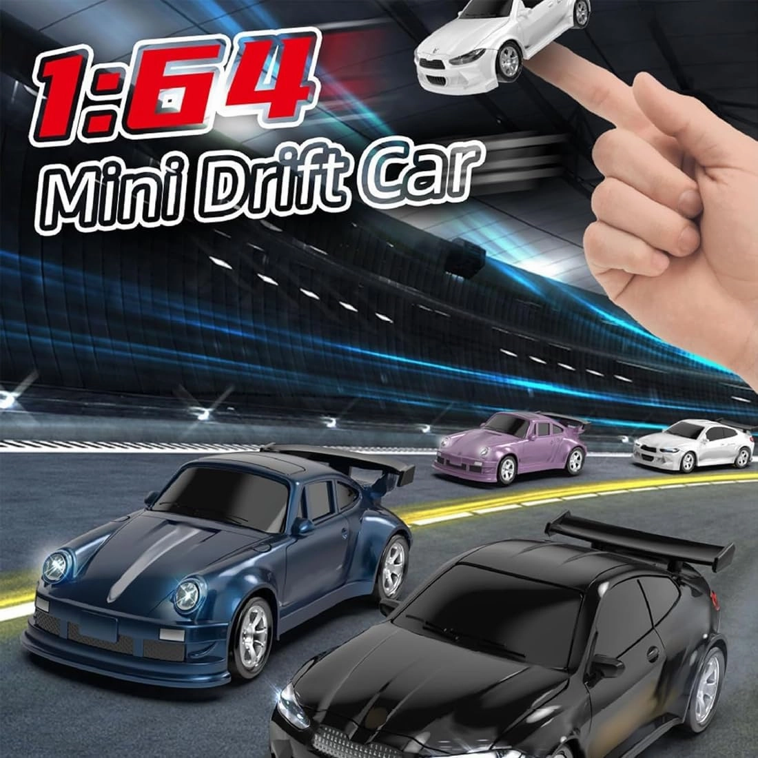 High-Speed 4WD RC Drift Car, 1/64 Scale 2.4G Proportional Control RC Car with LED Light, Portable RC Racing Toy for Hobbyist
