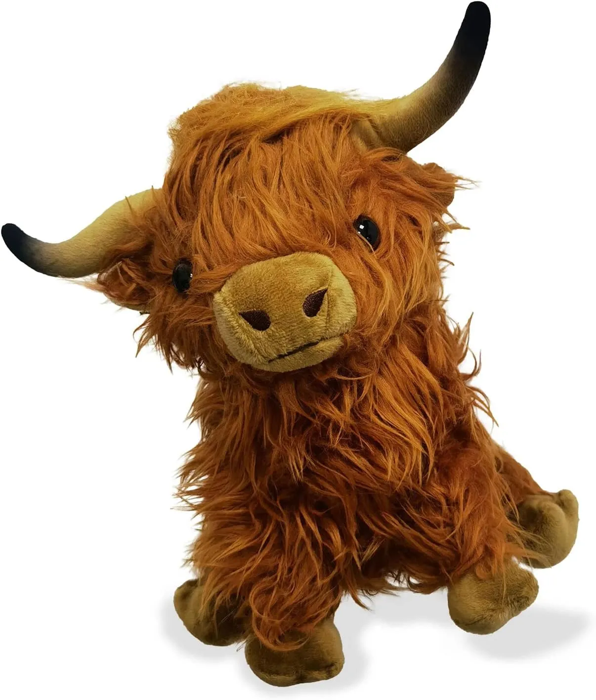 Highland Cow Stuffed Animal Realistic Fluffy Scottish Plush Cow Farm Toys (Brown)