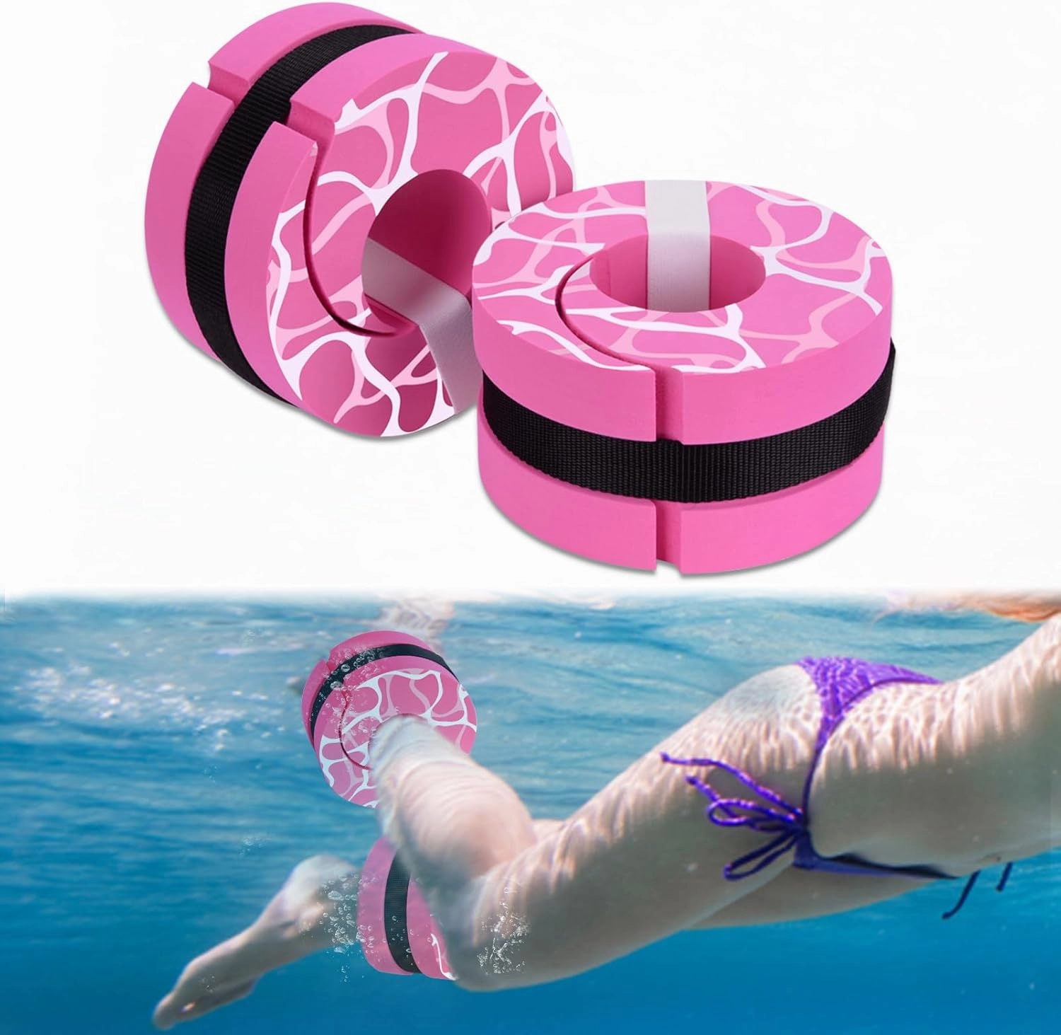 Hikeen Swim Aquatic Cuffs,High-Density EVA Water Aerobics Float Ring Fitness Pool Exercise Weights Set, Water Ankles Arms Belts with Adjustable Float for Swim Fitness Training
