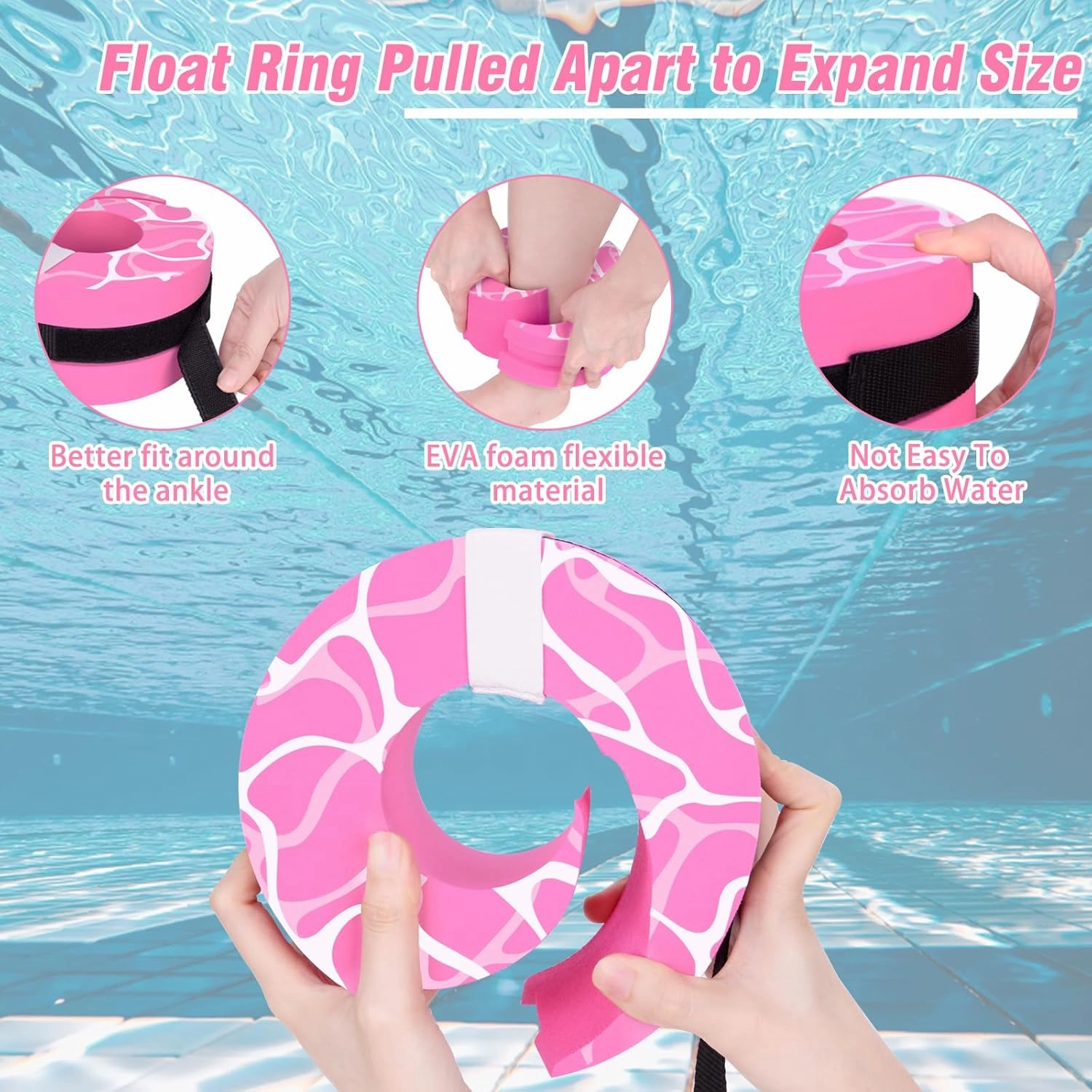 Hikeen Swim Aquatic Cuffs,High-Density EVA Water Aerobics Float Ring Fitness Pool Exercise Weights Set, Water Ankles Arms Belts with Adjustable Float for Swim Fitness Training