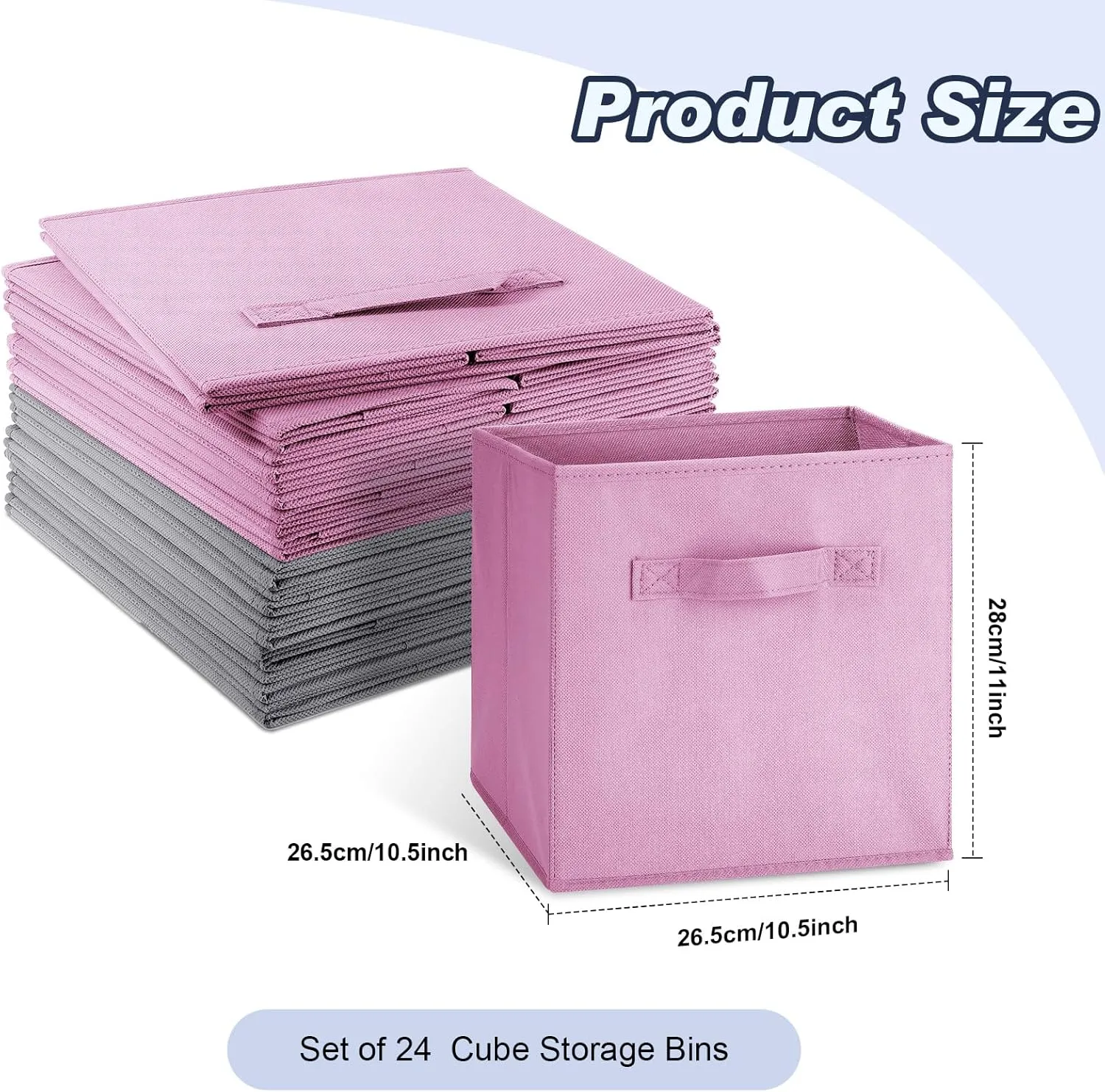Hillban 24 Pcs Storage Cubes 11'' Collapsible Storage Bins Bulk Fabric Storage Cubes Basket with Dual Handles Organizer Storage Cubes for Closet Toy Classroom Shelf Kids Room(Light Gray, Light Pink)