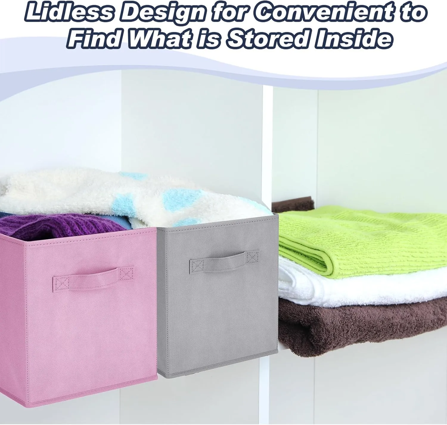 Hillban 24 Pcs Storage Cubes 11'' Collapsible Storage Bins Bulk Fabric Storage Cubes Basket with Dual Handles Organizer Storage Cubes for Closet Toy Classroom Shelf Kids Room(Light Gray, Light Pink)