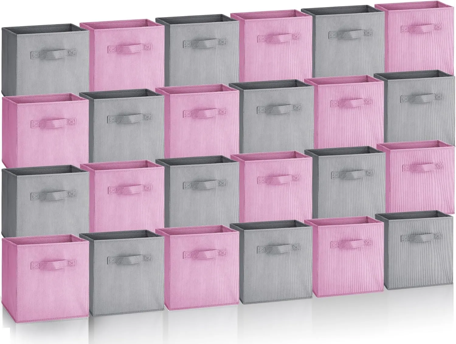 Hillban 24 Pcs Storage Cubes 11'' Collapsible Storage Bins Bulk Fabric Storage Cubes Basket with Dual Handles Organizer Storage Cubes for Closet Toy Classroom Shelf Kids Room(Light Gray, Light Pink)