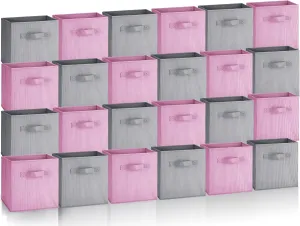 Hillban 24 Pcs Storage Cubes 11'' Collapsible Storage Bins Bulk Fabric Storage Cubes Basket with Dual Handles Organizer Storage Cubes for Closet Toy Classroom Shelf Kids Room(Light Gray, Light Pink)