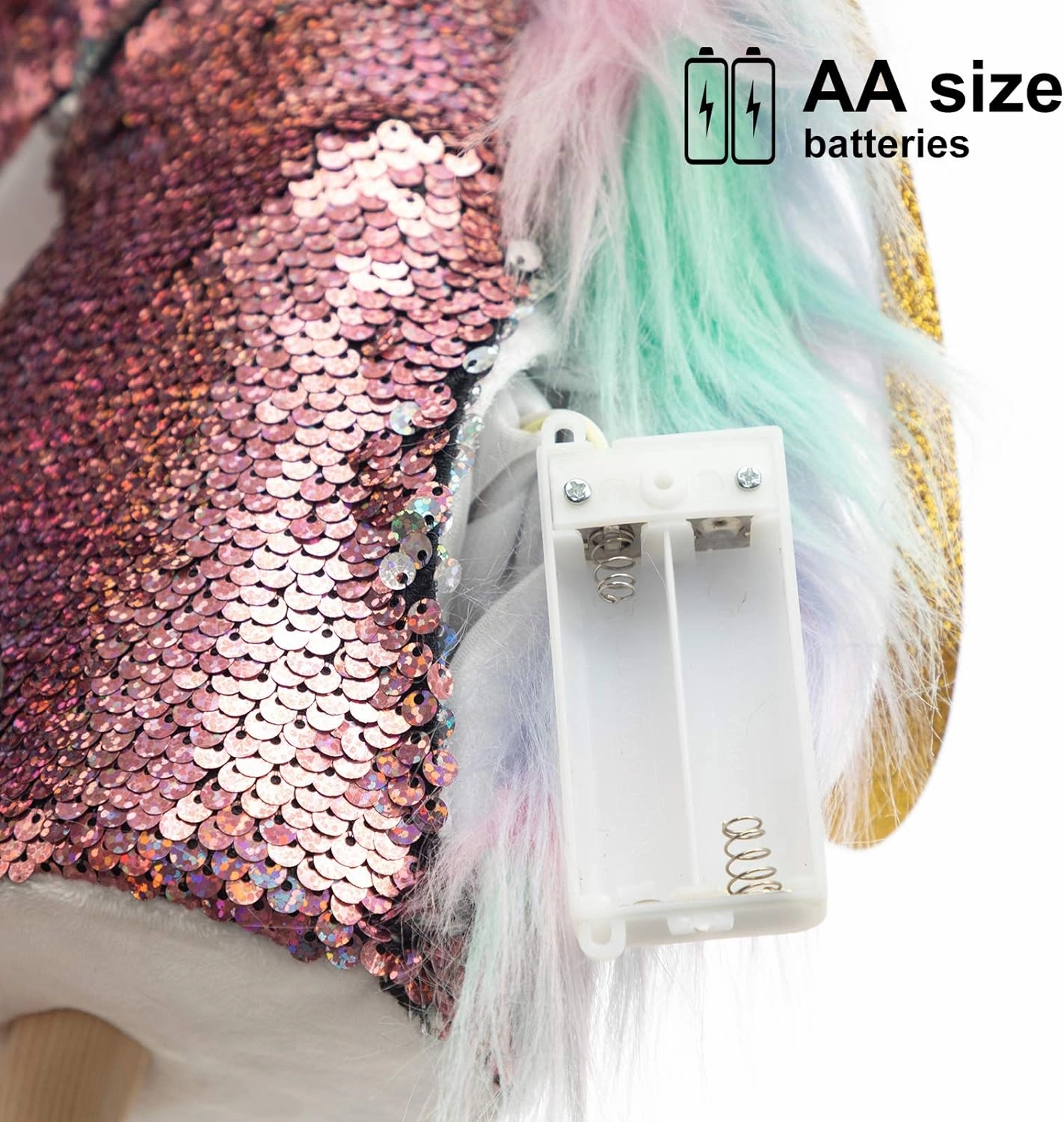 HollyHOME Sequin Unicorn Stick Horse Handcrafted Hobby Horse on a Stick with Wood Wheels Real Pony Neighing and Galloping Sounds Plush Unicorn Toy Pink 36 Inches(AA Batteries Required)