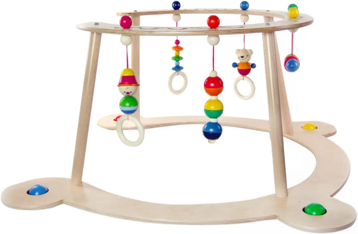 Holzspielzeug 20044 Wooden Baby Walker and Arch Play Bear Series Henry Bear Handmade with Colourful Characters and Rattles for Worry-free Play and Learning (Multicoloured)