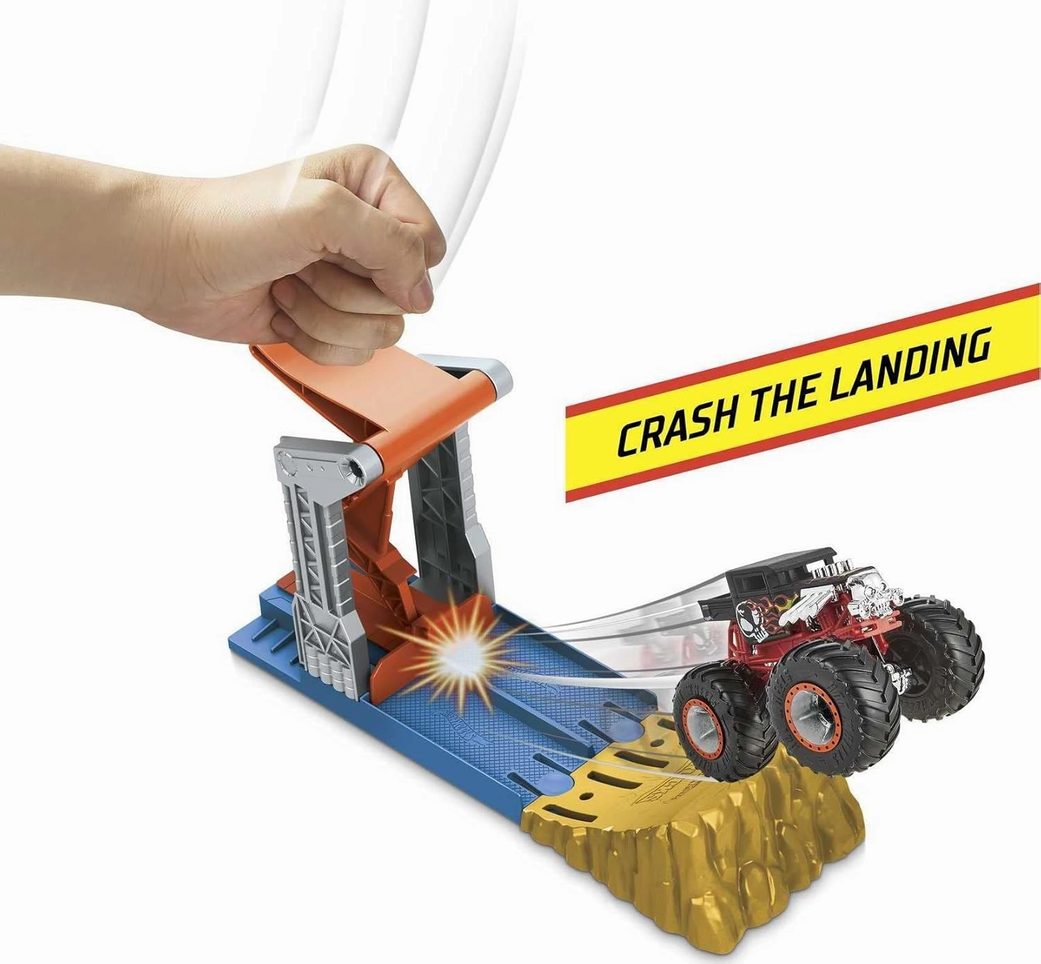 HOT WHEELS Monster Trucks Launch & Bash Playset with Launcher, 4 Crushed Cars, 1 1:64 Scale Monster Truck, Landing Zone for Stunting, Crashing Action Great Gift for Kids Ages 4-5-6-7-8