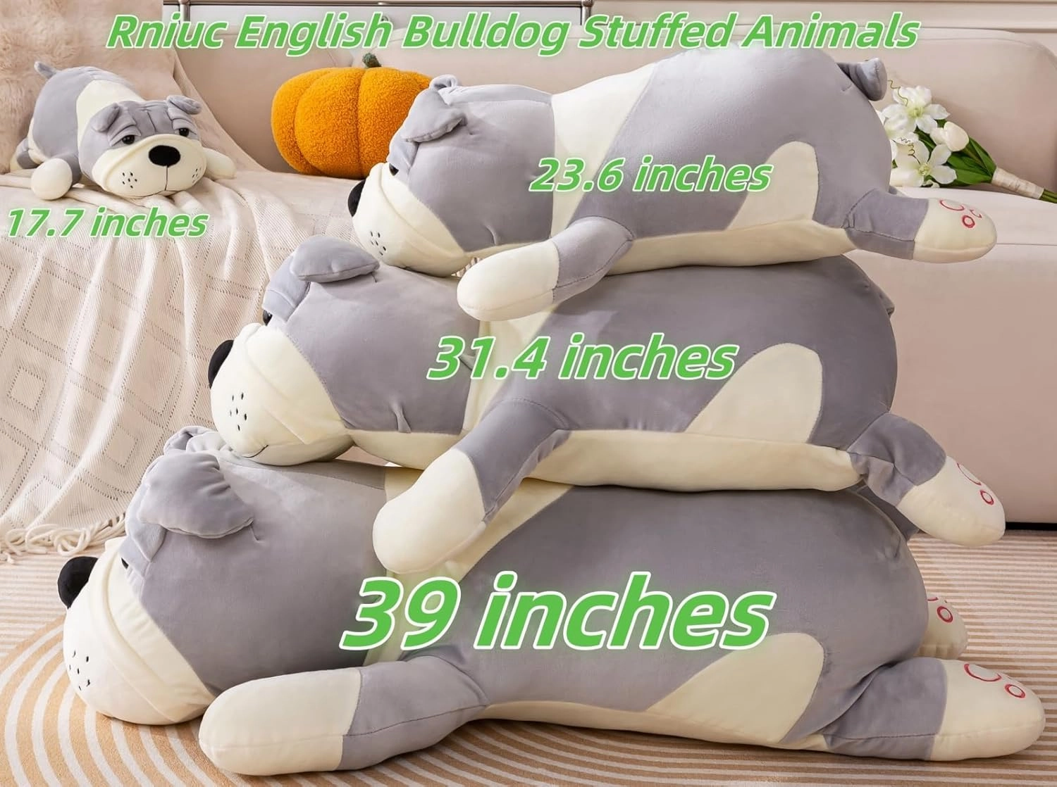 Hugging Plush Bulldog Weighted Stuffed Animal Stuffed Bulldog Plush Toy Boys Girls Children's Day Gifts Gray 31.4in/80cm
