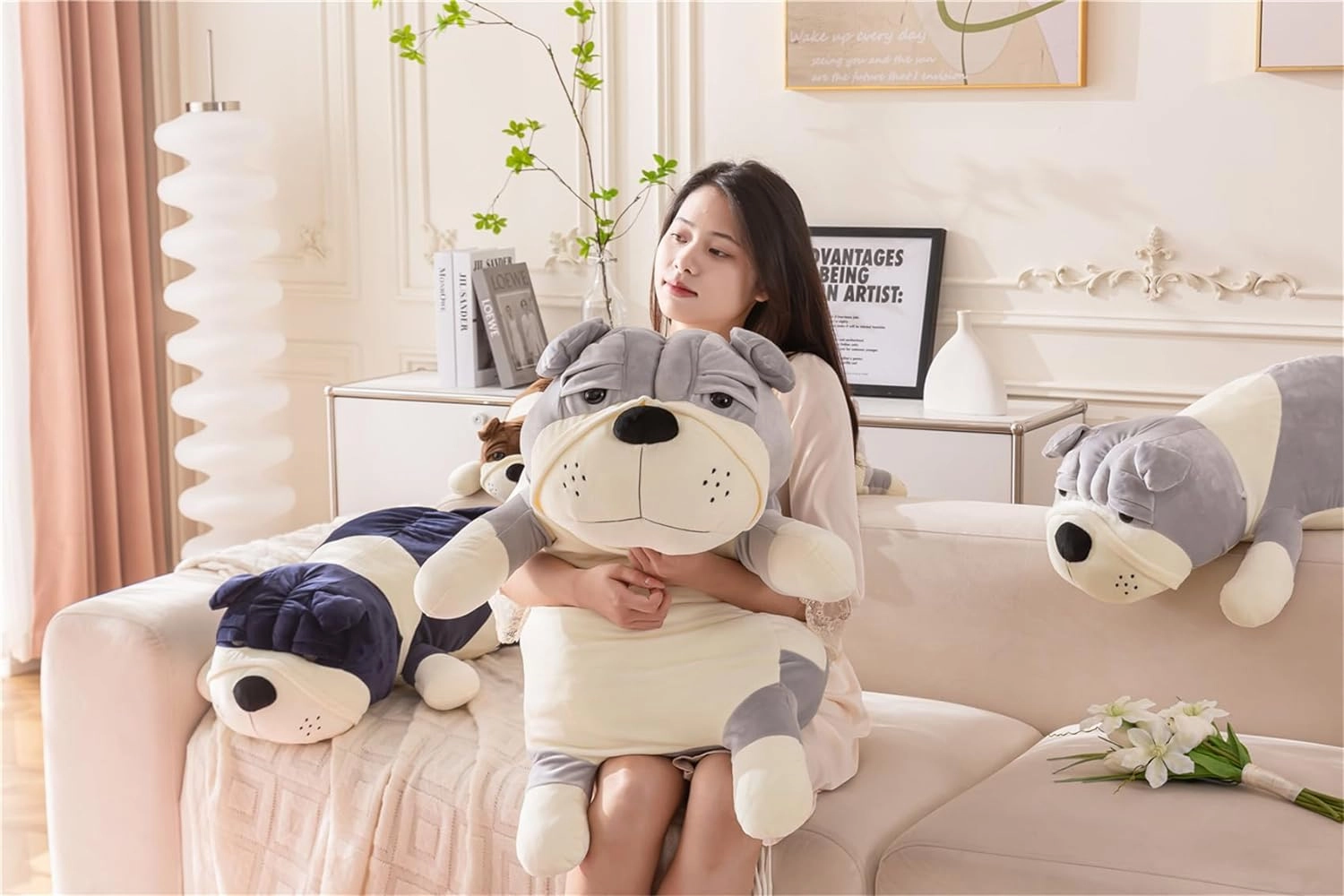 Hugging Plush Bulldog Weighted Stuffed Animal Stuffed Bulldog Plush Toy Boys Girls Children's Day Gifts Gray 31.4in/80cm