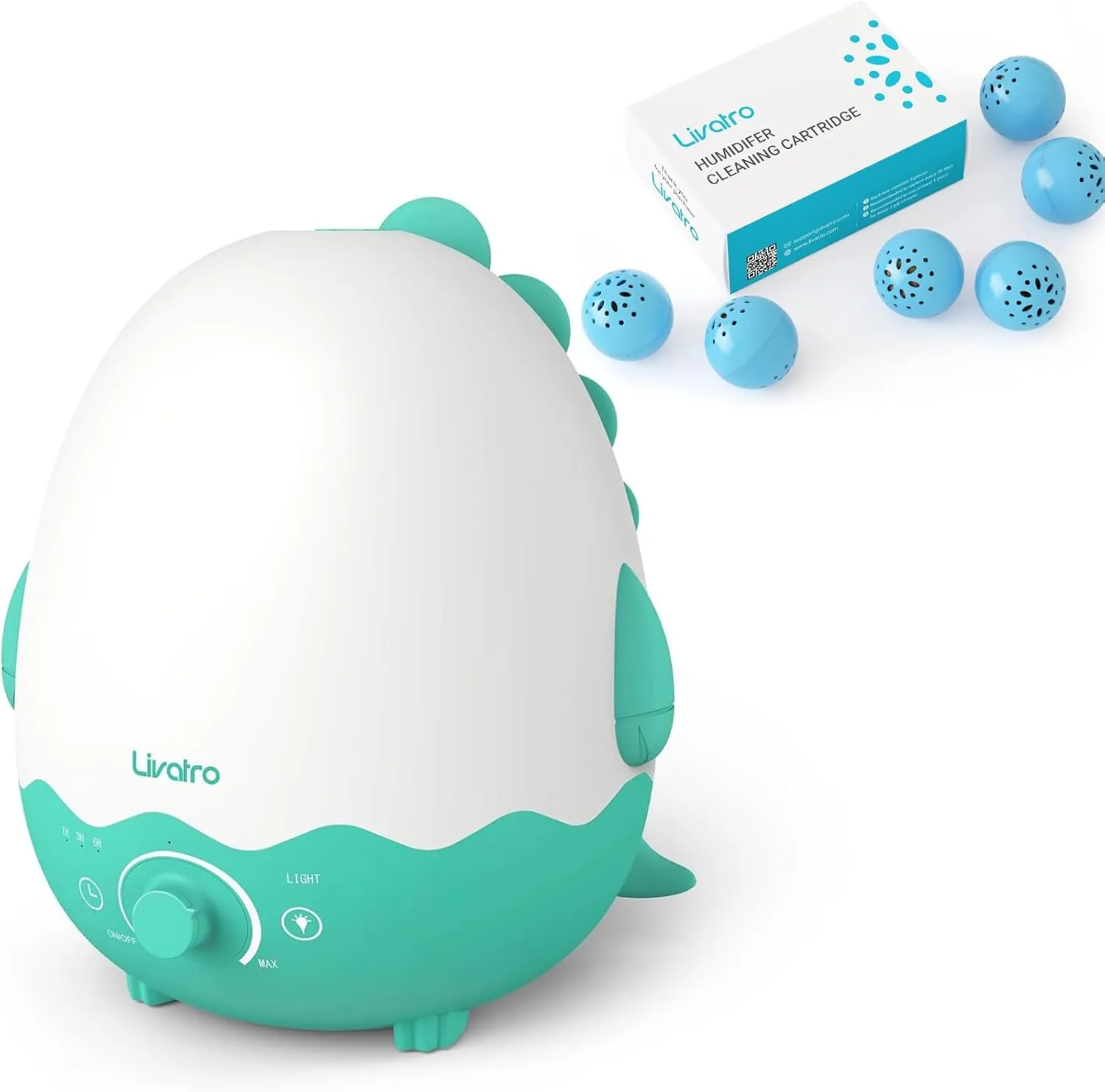 Humidifiers for Baby with Cleaning Ball,Ultrasonic Quiet Air Kids Humidifier for Bedroom with Night Light, Timer, and Auto-Shut Off, Last up to 40Hours, BPA FREE, Dinosaur with Fun Sticker