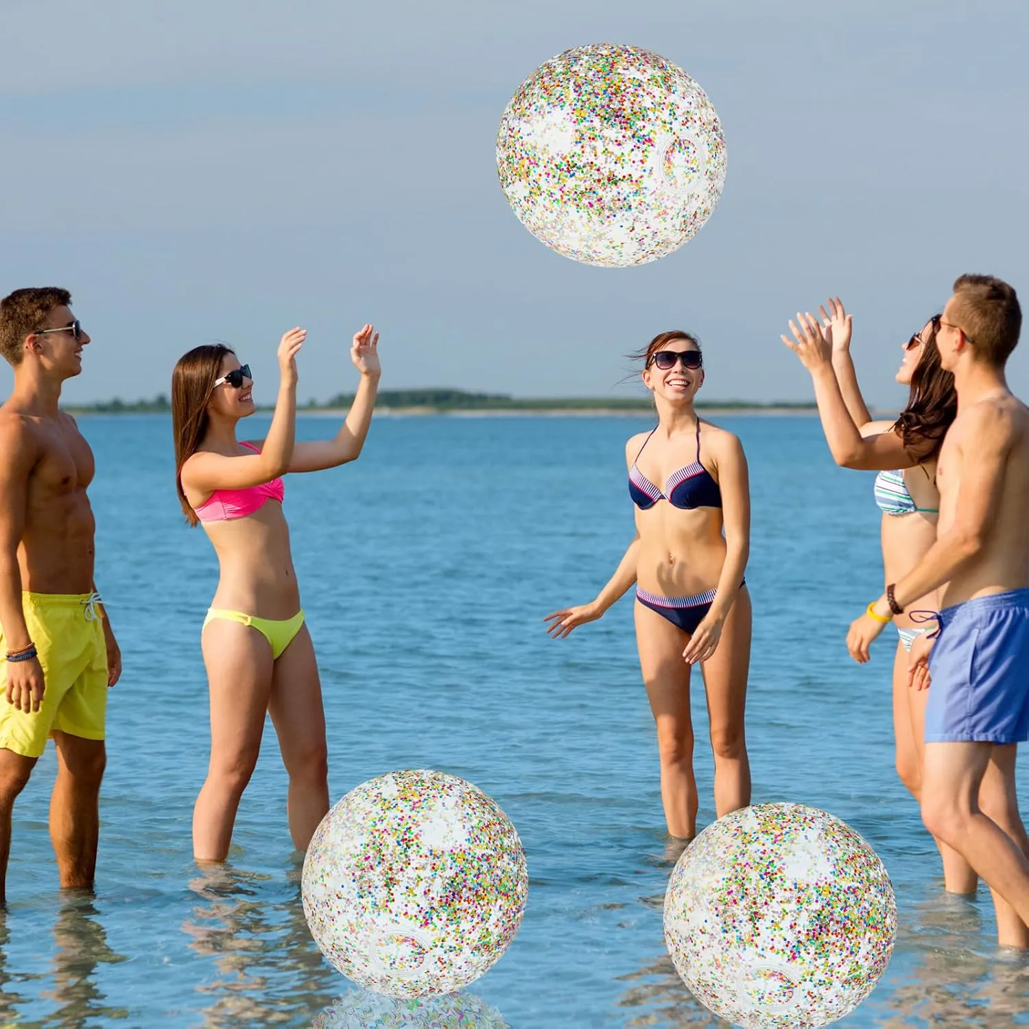 HyDren 4 Pack LED Light up Beach Ball 12 Inches Glow in The Dark Pool Balls Confetti Glitters Inflatable Light up Beach Ball Pool Toys for Teens Adults Summer Disco Party Favors(Blue, Red)