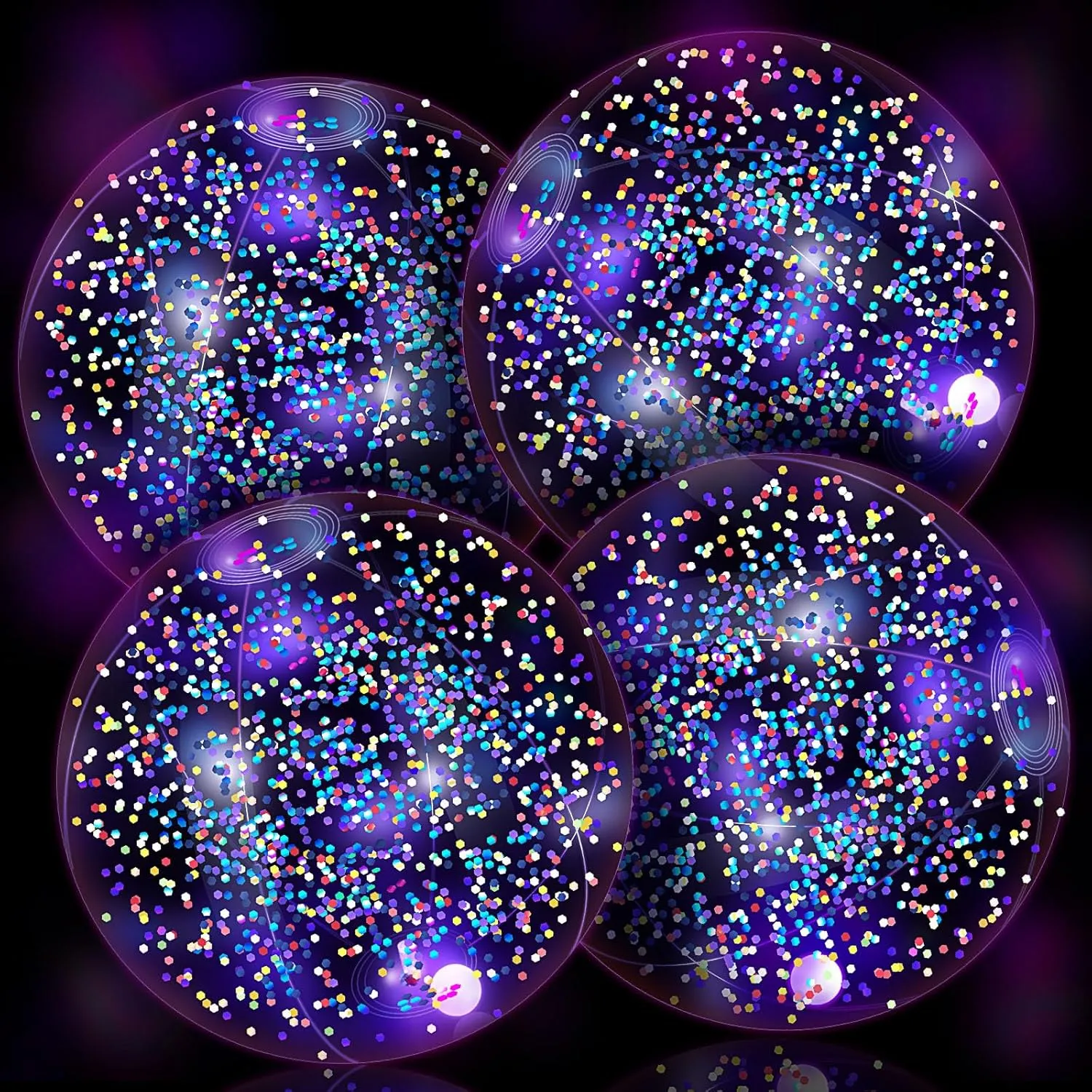 HyDren 4 Pack LED Light up Beach Ball 12 Inches Glow in The Dark Pool Balls Confetti Glitters Inflatable Light up Beach Ball Pool Toys for Teens Adults Summer Disco Party Favors(Blue, Red)