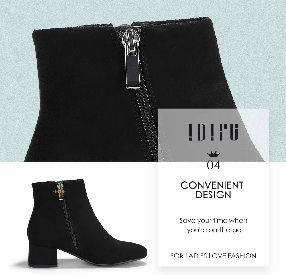 IDIFU Women Ring Zipper Ankle Boots 1.8 Inch Low Block Heels Round Toe Dress Booties