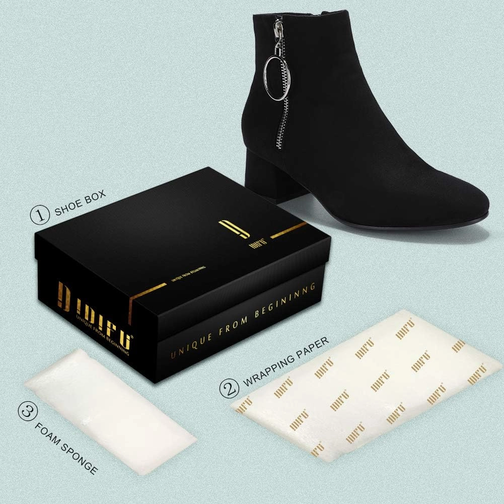 IDIFU Women Ring Zipper Ankle Boots 1.8 Inch Low Block Heels Round Toe Dress Booties
