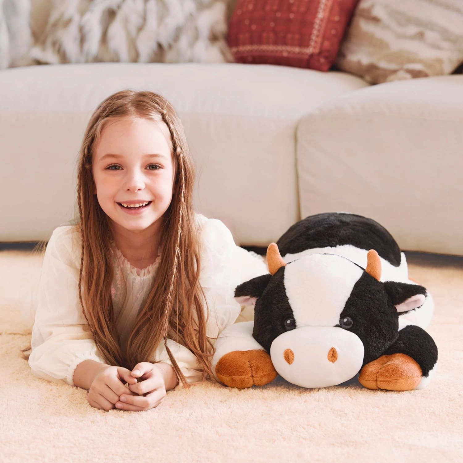 IKASA 5 lbs Weighted Stuffed Animal Cow Plush Toy,26 inches Giant Large Big Jumbo Soft Toys, Cute Huge Size Fluffy Heavy Fat Oversized Plushie,Gifts for Adults Kids Boys Girls