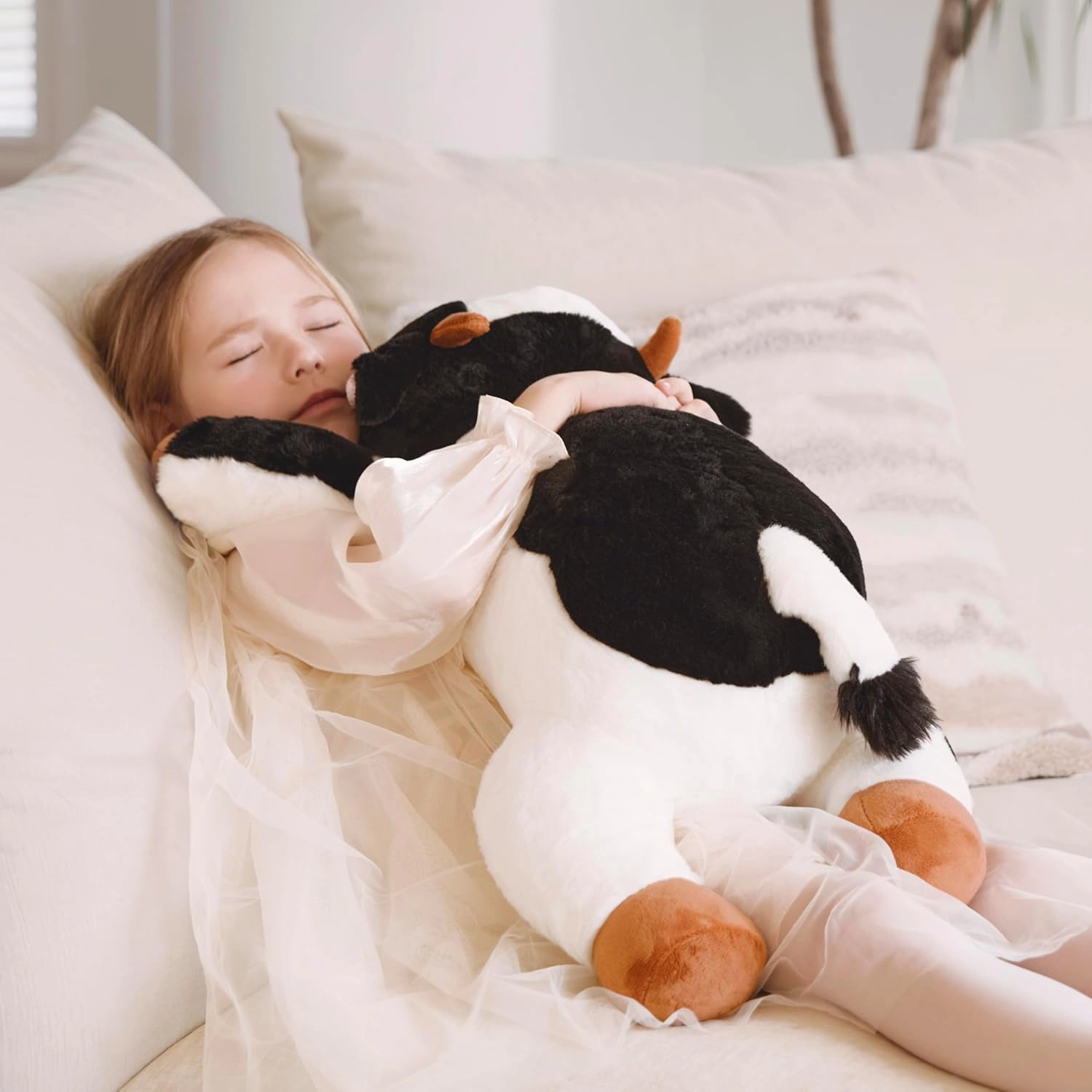 IKASA 5 lbs Weighted Stuffed Animal Cow Plush Toy,26 inches Giant Large Big Jumbo Soft Toys, Cute Huge Size Fluffy Heavy Fat Oversized Plushie,Gifts for Adults Kids Boys Girls