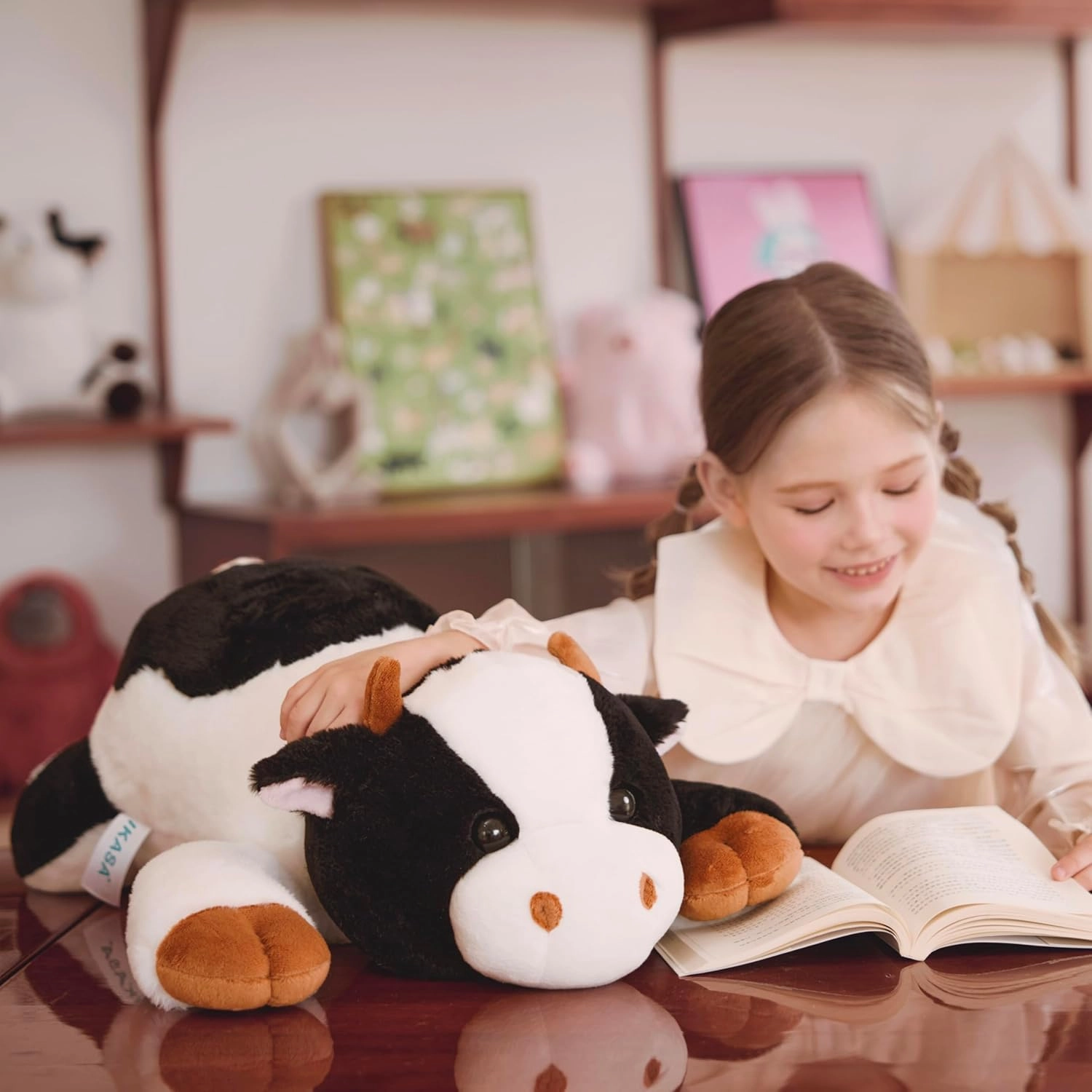 IKASA 5 lbs Weighted Stuffed Animal Cow Plush Toy,26 inches Giant Large Big Jumbo Soft Toys, Cute Huge Size Fluffy Heavy Fat Oversized Plushie,Gifts for Adults Kids Boys Girls