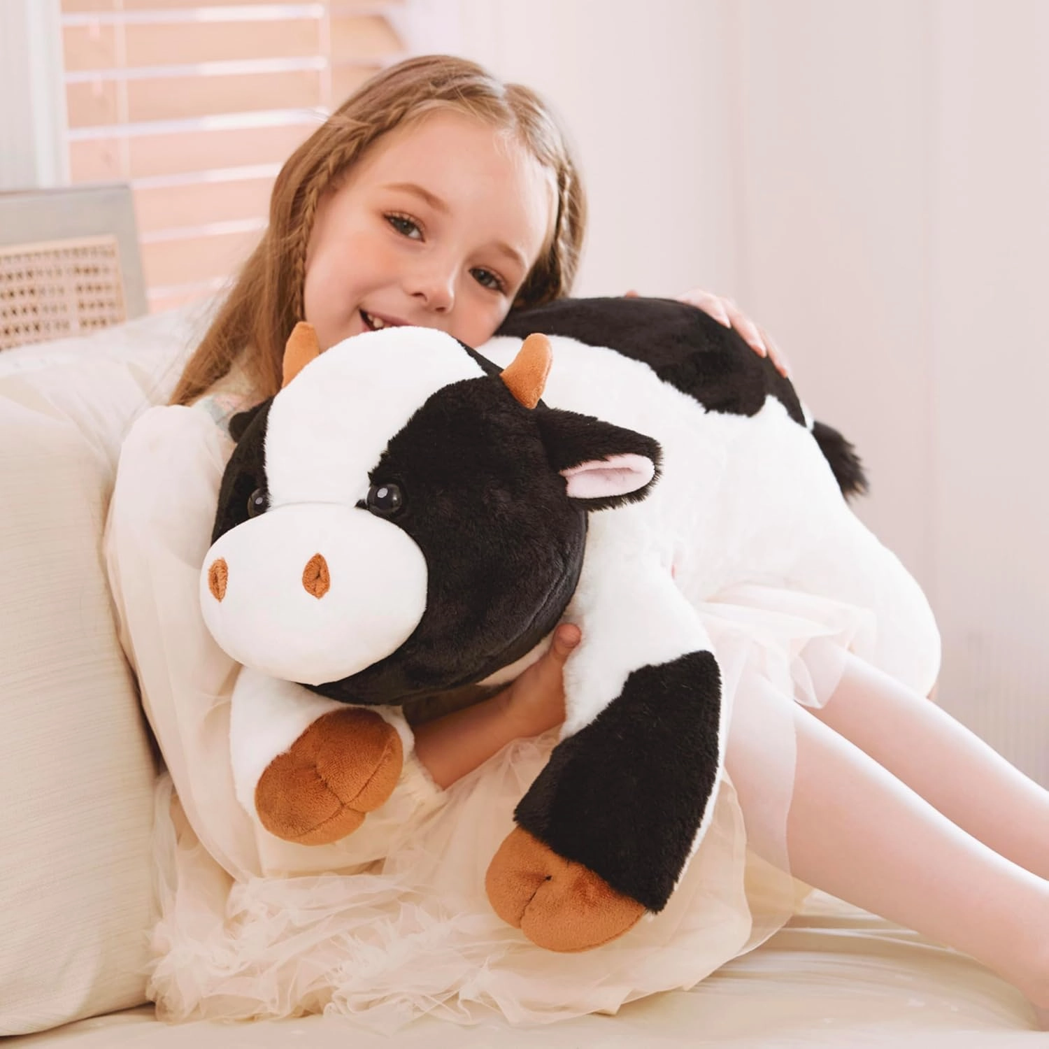 IKASA 5 lbs Weighted Stuffed Animal Cow Plush Toy,26 inches Giant Large Big Jumbo Soft Toys, Cute Huge Size Fluffy Heavy Fat Oversized Plushie,Gifts for Adults Kids Boys Girls