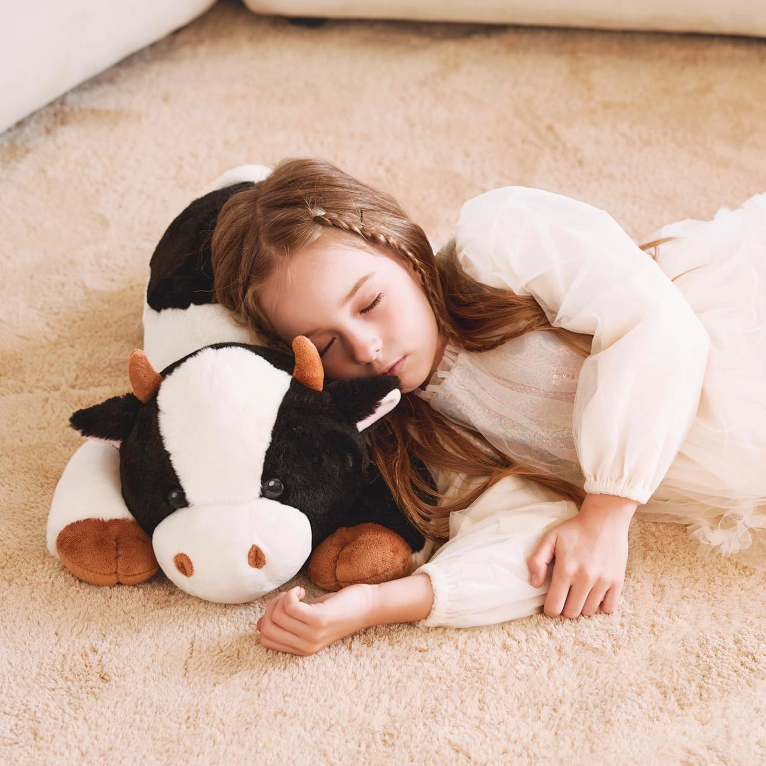 IKASA 5 lbs Weighted Stuffed Animal Cow Plush Toy,26 inches Giant Large Big Jumbo Soft Toys, Cute Huge Size Fluffy Heavy Fat Oversized Plushie,Gifts for Adults Kids Boys Girls