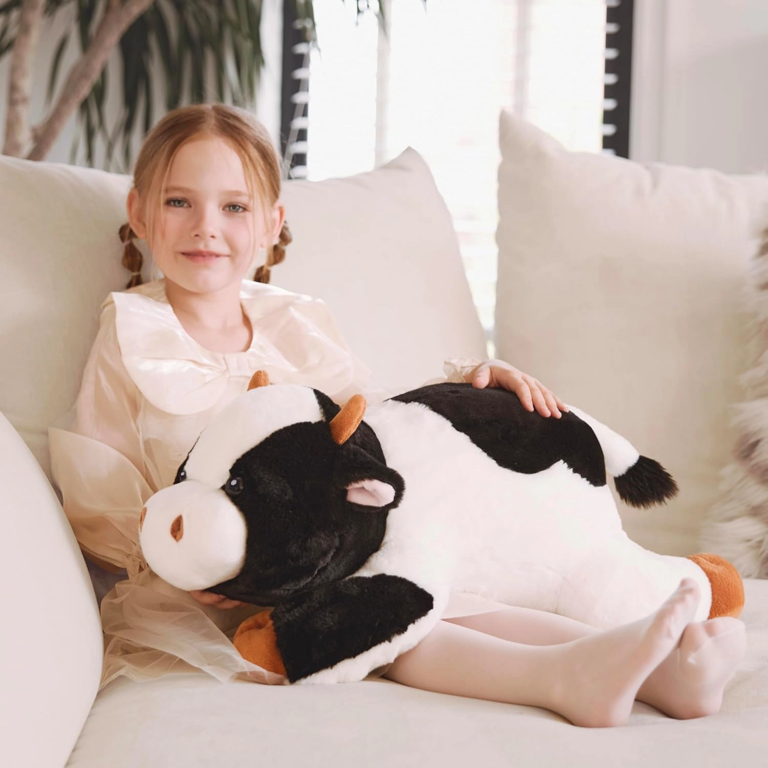 IKASA 5 lbs Weighted Stuffed Animal Cow Plush Toy,26 inches Giant Large Big Jumbo Soft Toys, Cute Huge Size Fluffy Heavy Fat Oversized Plushie,Gifts for Adults Kids Boys Girls