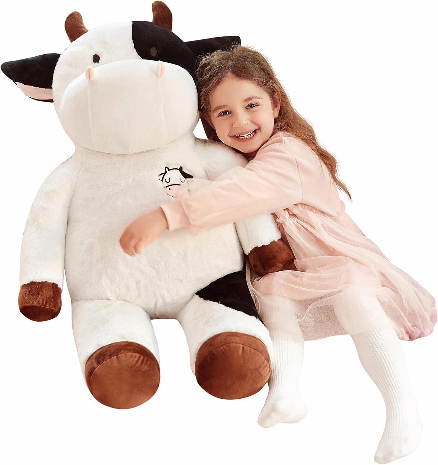 IKASA Giant Cow Stuffed Animal, 30 Inches Big Plush Toy,Large Cute Jumbo Soft Toys,Huge Size Fluffy Plushy Fat Plushie,Gifts for Kids